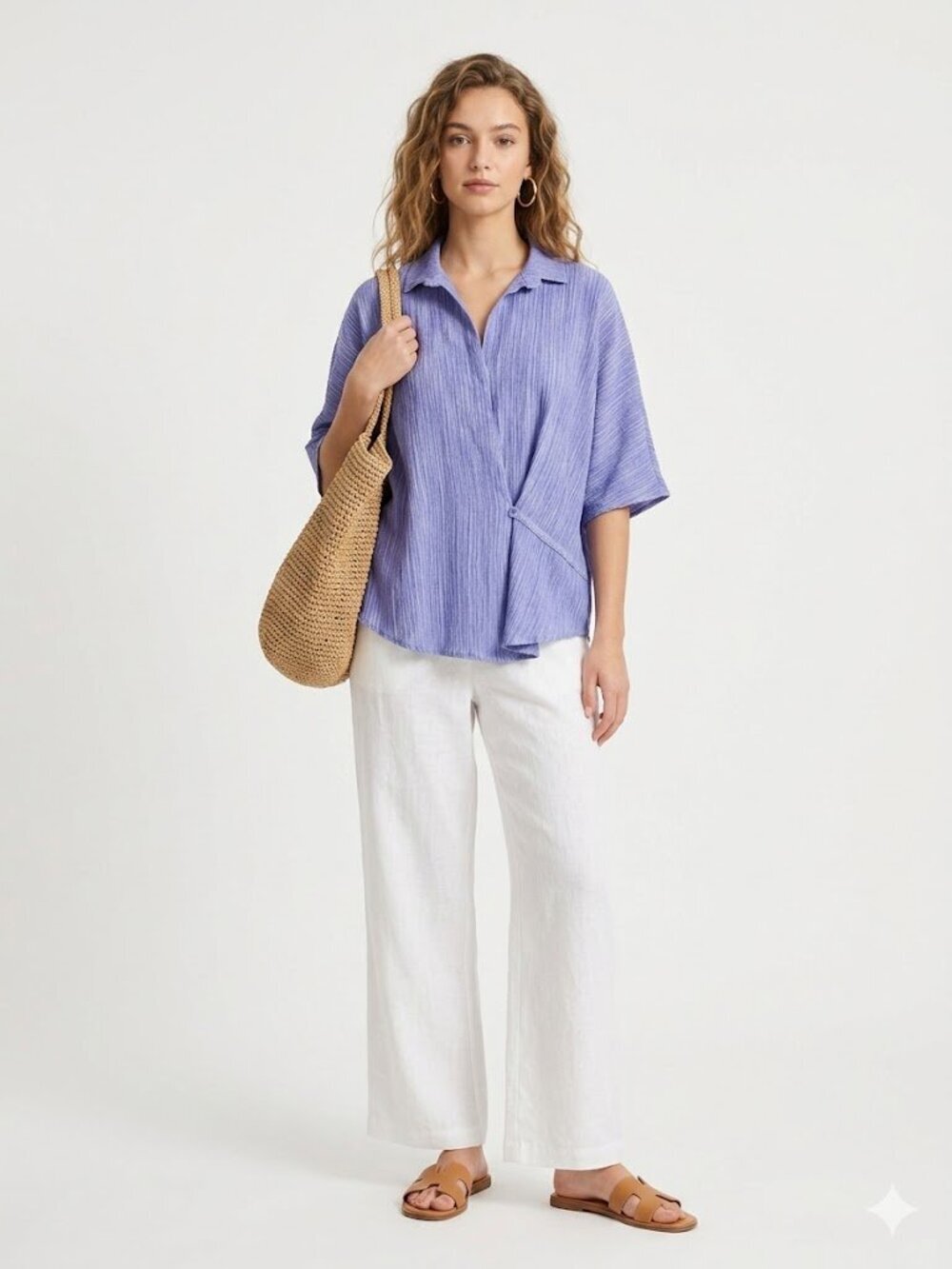 Carine Lavender Crinkle Textured Oversized Blouse Size Medium
